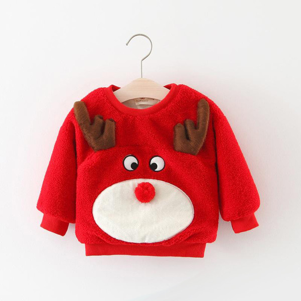 Christmas Toddler kids sweater Baby girls plush Cartoon mooses Pullover Winter Infants long sleeve thickening jumpers Baby Clothes