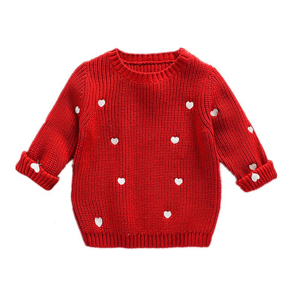 Baby Girls Sweaters Beige Red Knitted Wear Girls Love Shape Embroidery Sweater for Kids Round neck Cute Heart Cardigan Sweater C