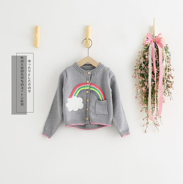 New Autumn Baby Kids Sweater Boys Girls Rainbow Sweaters Knitted Cardigans Outwear Tops Chidren Sweater Coat 13562