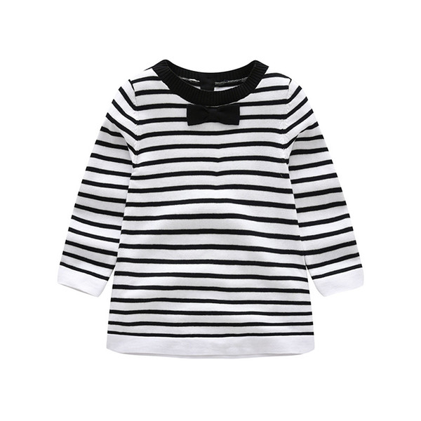 2018 Autumn Winter Girls sweater dress Classic black white stripes Kids Baby Sweater Children Knitted skirt Jumper Pullover coat