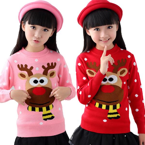 2015 Christmas Snow Elk Red Cotton Bottoming Warm Sweater Girls More Double Knitting Unlined Upper Garment Of Children's Clothes