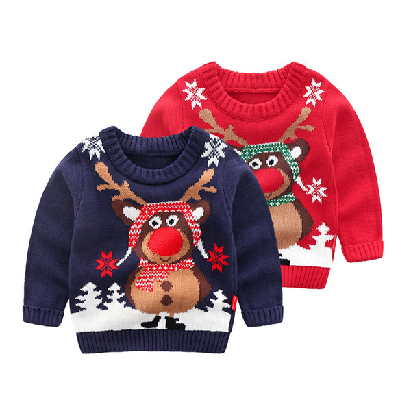 Baby Christmas Elk Pullover Elk Kids Cardigan Sweater Baby Boy Pullover Moose Knitted Sweater Boys Xmas Sweaters