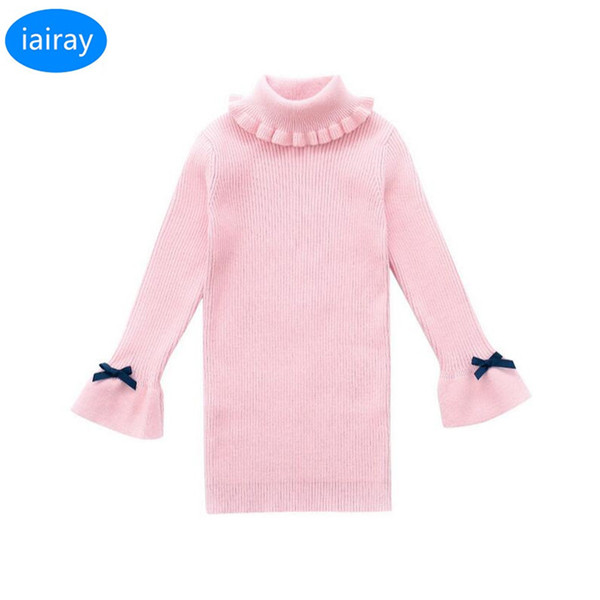 kids cute pink flare sleeve winter sweater turtleneck long kawaii sweater for girls pullover autumn 2018 cardigan winter clothes