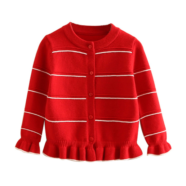 Baby Girls Cute Lotus Leaf Edge Knitted Sweater Spring Fall Kids Striped Knitwear Children's Ruffles Cardigan Button Jacket D183