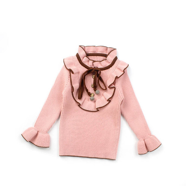 Girls Knitted Vest 2019 New Arrival Long Sleeve Ruffled Turn-down Collar Children Outfits Baby Costume Kids Waistcoat For 1-4Y