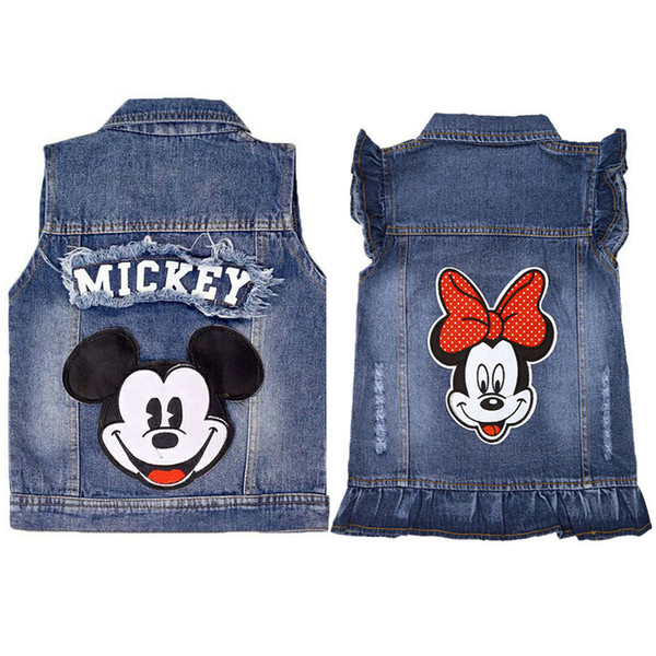 Baby Mouse Vests Boys Girls Jeans Denim Waistcoats Outerwear Children Cartoon Spring Autumn Clothes Kids Jackets