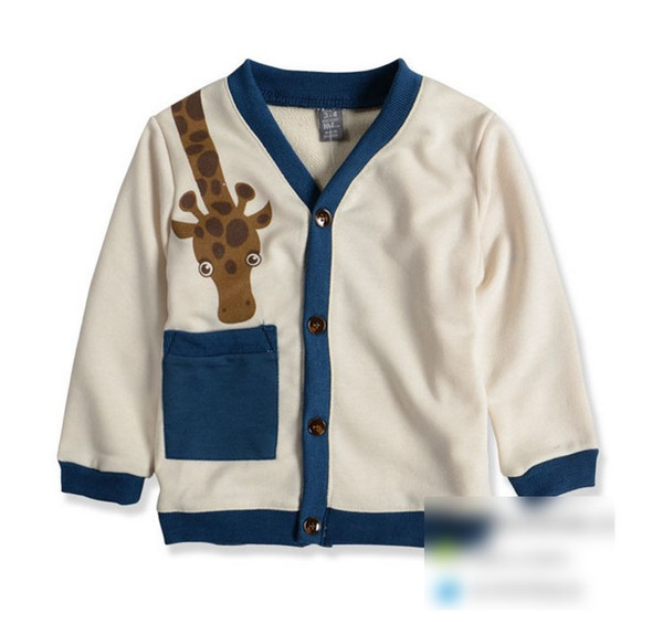 Hot 2015 Spring Children Boys Cotton Cardigan Coats Cartoon Giraffe Baby Long Sleeve Buttons Pocket Kids Outwears Child Clothing Beige L2470