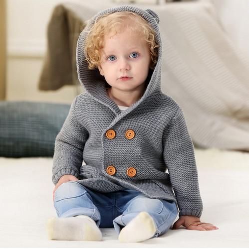 Winter Sweaters For Baby Girls Cardigans Autumn Hooded Newborn Boys Knitted Jackets Cartoon Bear Children's Long Sleeve Clothing