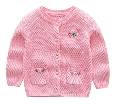 Winter Baby Cardigan Pink Floral Sweater with Pockets Suitable Wear in Air Conditioner Room Available 3 Colors