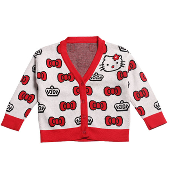 Children girl Sweater casual cartoon kitty cat V-Neck cotton warm sweater cute girls clothes winter