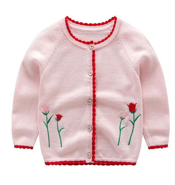 2018 New spring and autumn girls knit embroidery cardigan in the children's cotton thin cardigan free shipping