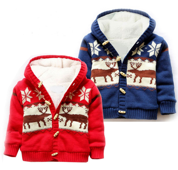 2017 Children Christmas Xmas Sweaters Clothes Boys Girls Christmas Deer Brushed Warm Cardigan With Hooded Kids Cotton Sweaters For 1-5T