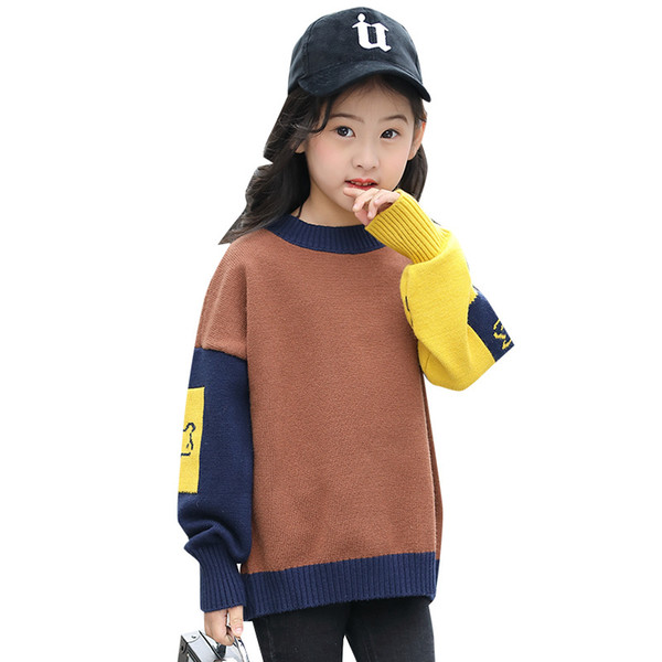 New Arrival Girls Clothes Fashion Pullover Sweater Autumn Winter Big Girl knitted Sweaters Patchwork Long Sleeve Sweaters Kids Clothing