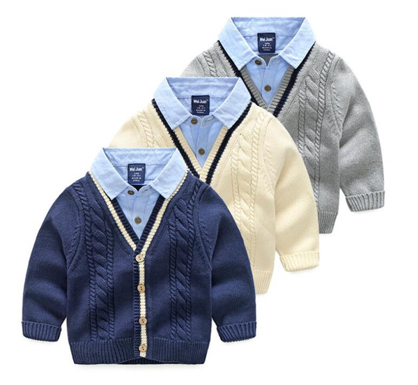 2019 Spring Boys Cable Knit Sweater Cardigans Winter Thicken Kids Knitwear Coats Turn-Down Collar Children's Jackets