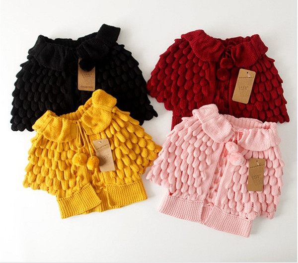 Free DHL 2016 Autumn Winter Girls Knitted Cardigan Sweaters Children Pineapple Capes Shawls Kids Ruffles Jackets Outwear Girl Poncho Coats