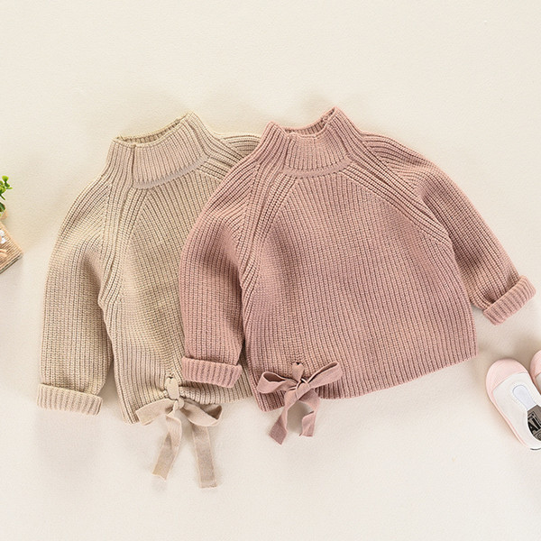 2019 Autumn Winter New Round Collar Kids Girls Sweater with Big Bow Tie Children Clothing Baby Girl Cotton Knitted Top Pullover