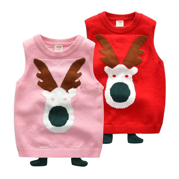 Baby girls Christmas deer elk Sweaters children Tops christmas cartoon Vest Autumn Winter fashion kids Clothing hot sell