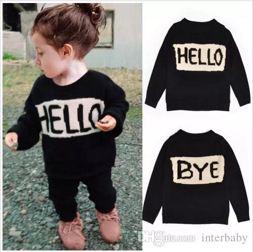 Baby HELLO Sweater Girls Letter Sweaters Toddler Long Sleeve Knit Coat Winter Fashion Pullover Cotton Outwear Jackets Cardigans Jumper B2356