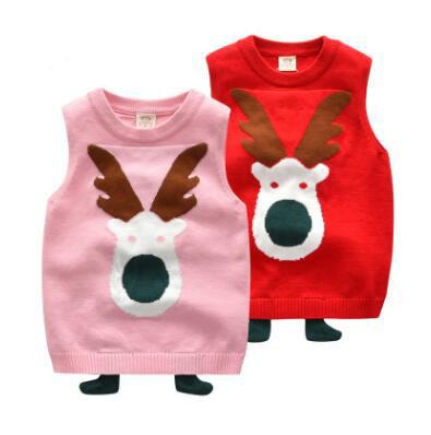 Christmas cute sweet sweater baby vest red pink children's clothing kids boy girl cartoon vest sweater