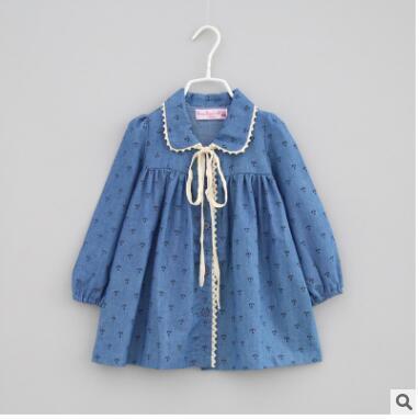 Spring and summer new lapel doll skirt cotton denim shirt children sweet casual doll shirt jacket