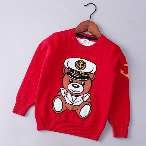 Boys Autumn And Winter New Pattern Europe And America Popular Children Small Bear Jacquard Weave T-shirts Sleeve Head Knitting Sweate