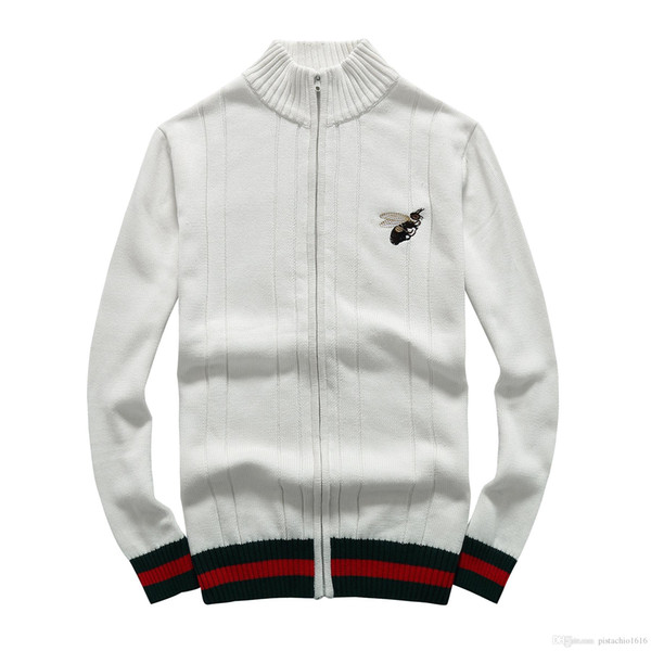 Hot Winter Christmas Gift Boy Fashion Red Green Striped Sweater Cardigan Jacket Embroidery Bee Slim Sweater