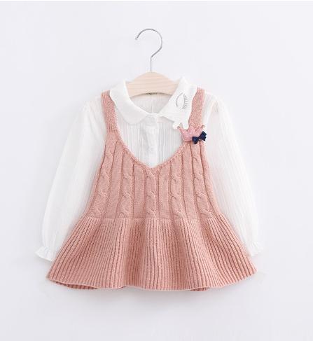 Sweet Girls Knitting Suspender Dresses 2017 Autumn Kids Boutique Clothing 2-7 Year Little Girls Sweaters Tops