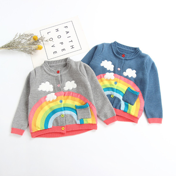 new 2018 Autumn Winter baby girls rainbow clouds sweater kids clothing knitting cardigan long sleeve children tops jackets