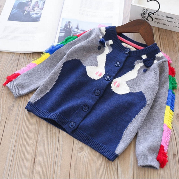 Girls Sweater Unicorn Cardigan 2018 Autumn Winter Fashion Knitting Long Sleeve Cute Tassels Girls Clothing EE-694