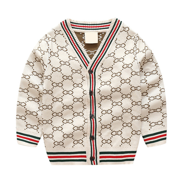 2018 Hot Children cardigan fashion new boys girls letter knitting sweater outwear kids stripe V-neck long sleeve single breasted outwear