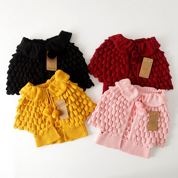 Hot Sale Kids Girls Knit Puff Cardigan Kids Batwing Ruffles Fall Winter Outwear Knit Sweaters Children Clothes High Quality