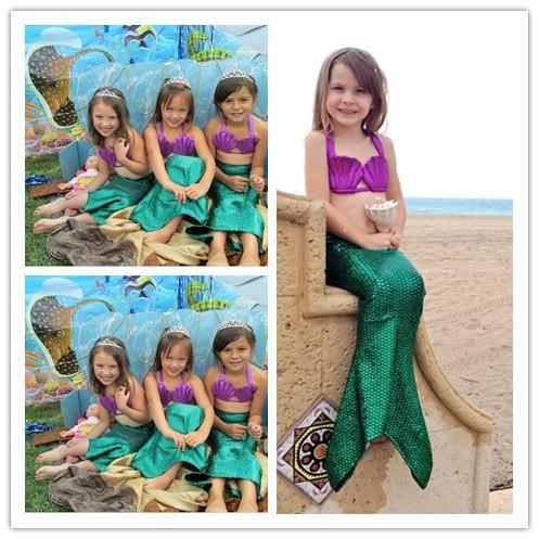 3 Pc Cute Children Kids Mermaid COSPLAY Bikini Swimwear For Girls With High Waist Fish Scale Bottom Bathing Swimsuit Costumes Clothing