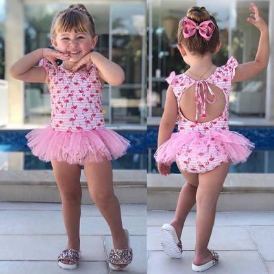 Newborn Baby Girls One-Piece Kids Girl Swimwear Baby Swimsuit Girl Princess Flamingo Backless Swimwear Cute Clothing