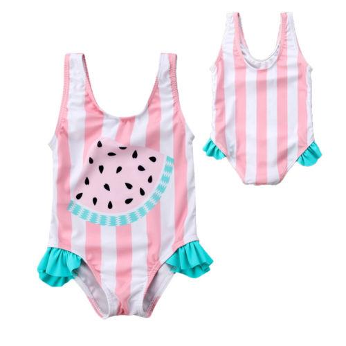 2019 Newest Baby Girl Striped Swimsuit Fashion Cute Watermelon Print Swimwear One-piece Bikini Bathing Suit Beachwear Baby Clothes