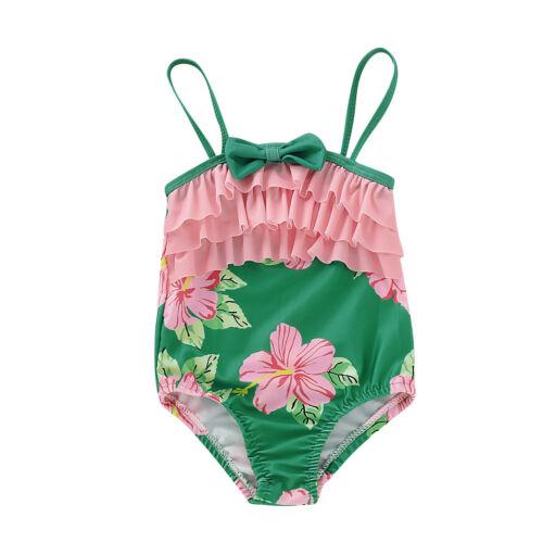 2019 New Newborm Green Fresh Kid Baby Girl Cloths Sandy beach Swimwear Flower Bow Bikini Swimming Clothes1-7Y