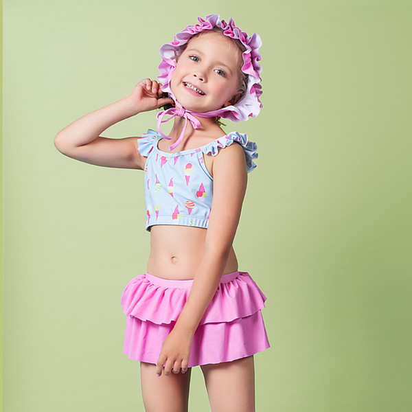 Swimsuit For Girls Kids 2019 Swimwear Children Child Female Bikini Baby Girl Bubble Split Skirt Cap Adult Animal Polyester