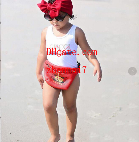 Ins best selling high end one -piece baby girls jumpsuits swimwear printing letter swimsuit kids beach clothing 2T-8T guc-336