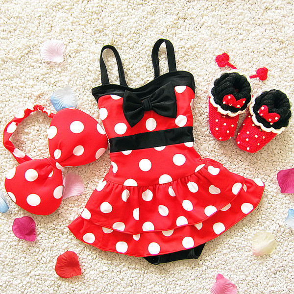 Children One-pieces Girl Bikini Summer Children Cute Cartoon Girls Swimwear Kids Beach Spandex Swimsuit With Hairband Bathing Suits