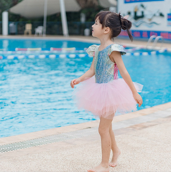 Rainbow Tulle Kids Swimwear for Girls 2019 Summer New blingbling Swimsuits Child Fashion Swim wear E19054