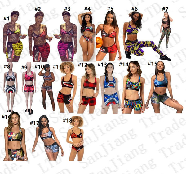 18 Colors Ethika Swimwear Women Tie up Bra +Shorts Swimming Trunk Pants 2 Piece Tracksuit Patchwork Shark Camo Swimsuit Bikini Set E22908