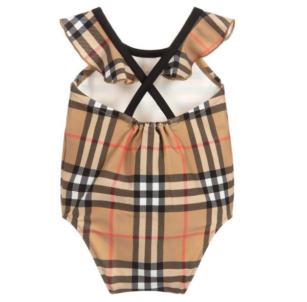 new best selling high end one -piece swim baby girls jumpsuits Classic lattice swimwear girl swimsuit kids beach clothing