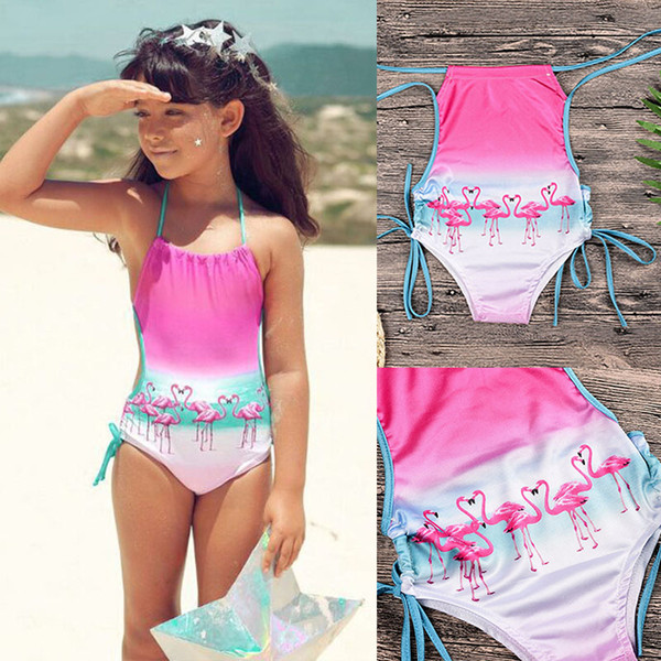 INS Children Flamingos Swimwear cartoon Swimsuit Flamingos print Bikini 2018 summer Kids One-piece C4092