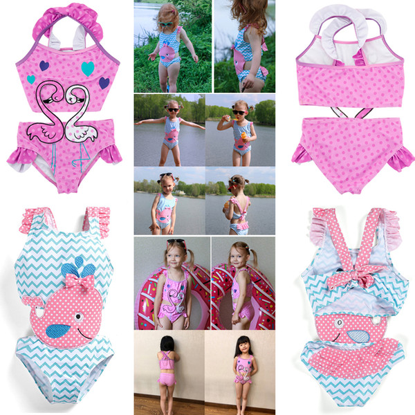 INS one piece Romper bikini summer girl cute Polka Dots Dolphin Print Swimming 2 styles hot selling fashion girl kids 2-6 years