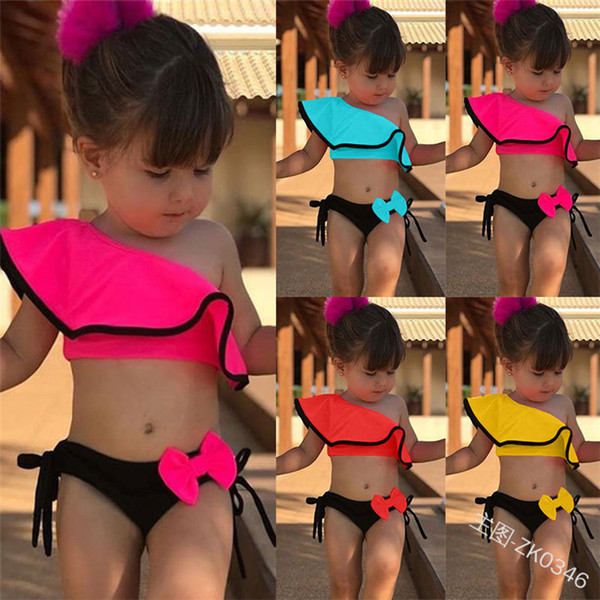 2019 Kids Baby Girls Swimsuit Bikini Swimwear Bathing Suit Blue Striped Summer Cute Two-pieces or One-piece Set Beachwear Clothing