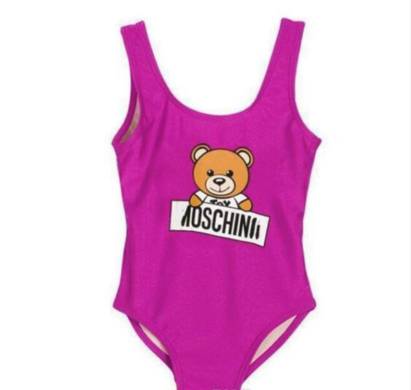 New Hot Summer Kids Bear Pattern Swimwear Baby Girls Bikini Swimwear One-Piece Letter Swimsuit Swimming Wears