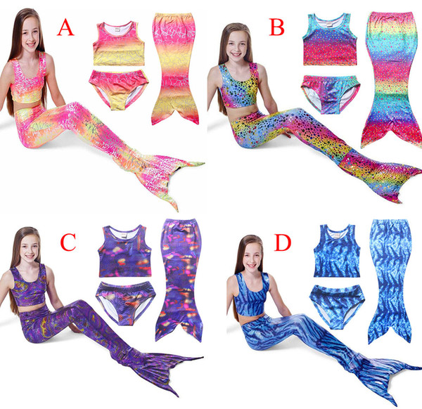 Girls Kids Mermaid Swimsuits 3PCS/Set Mermaid Bikini Sets Girls Beach Mermaid Swimwear Swimming Costumes 7Colors good quality DHL