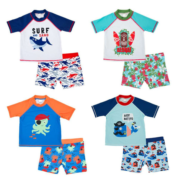 1-2T Children Swimsuit Boy Two Piece Swimsuit For Baby Boy 2018 UV 50+ Beachwear Short Sleeve Toddler Kids