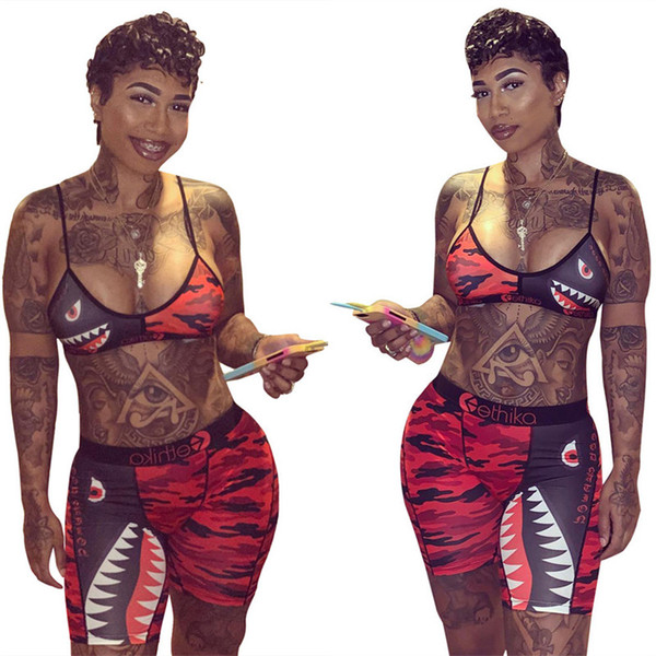 2019 Ethika Women's Swimwear Two Piece Tie up Bra Shorts Pants Tracksuit Designer Patchwork Shark Camo Striped Swimsuit Bikini A21804