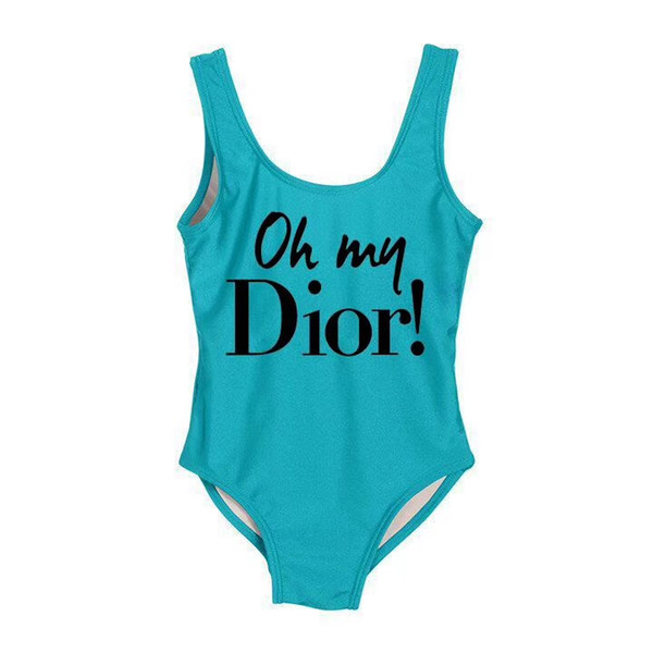 2020 Baby swimsuit Beach Party Children One-Piece Swimsuit Solid Color Letters INS Printed Letters Siamese Comfortable Girl Swimsuit