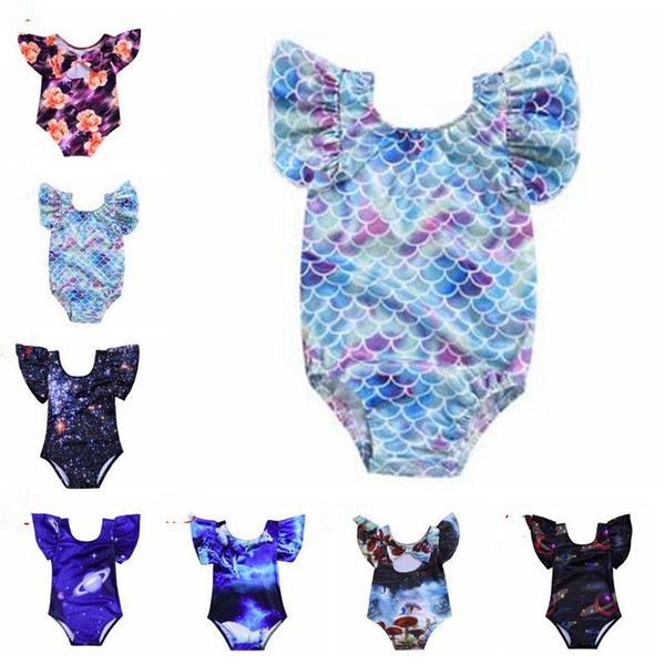 Kids Swimwear Mermaid Girls Bikini Ins One-Pieces Swim Rompers 3D Star Swimsuits Animal Printed Bathing Suits Summer Casual Beachwear B5567